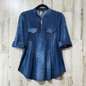 Cocomo Blue Top Fitted Cuffed Sleeve Zip Up